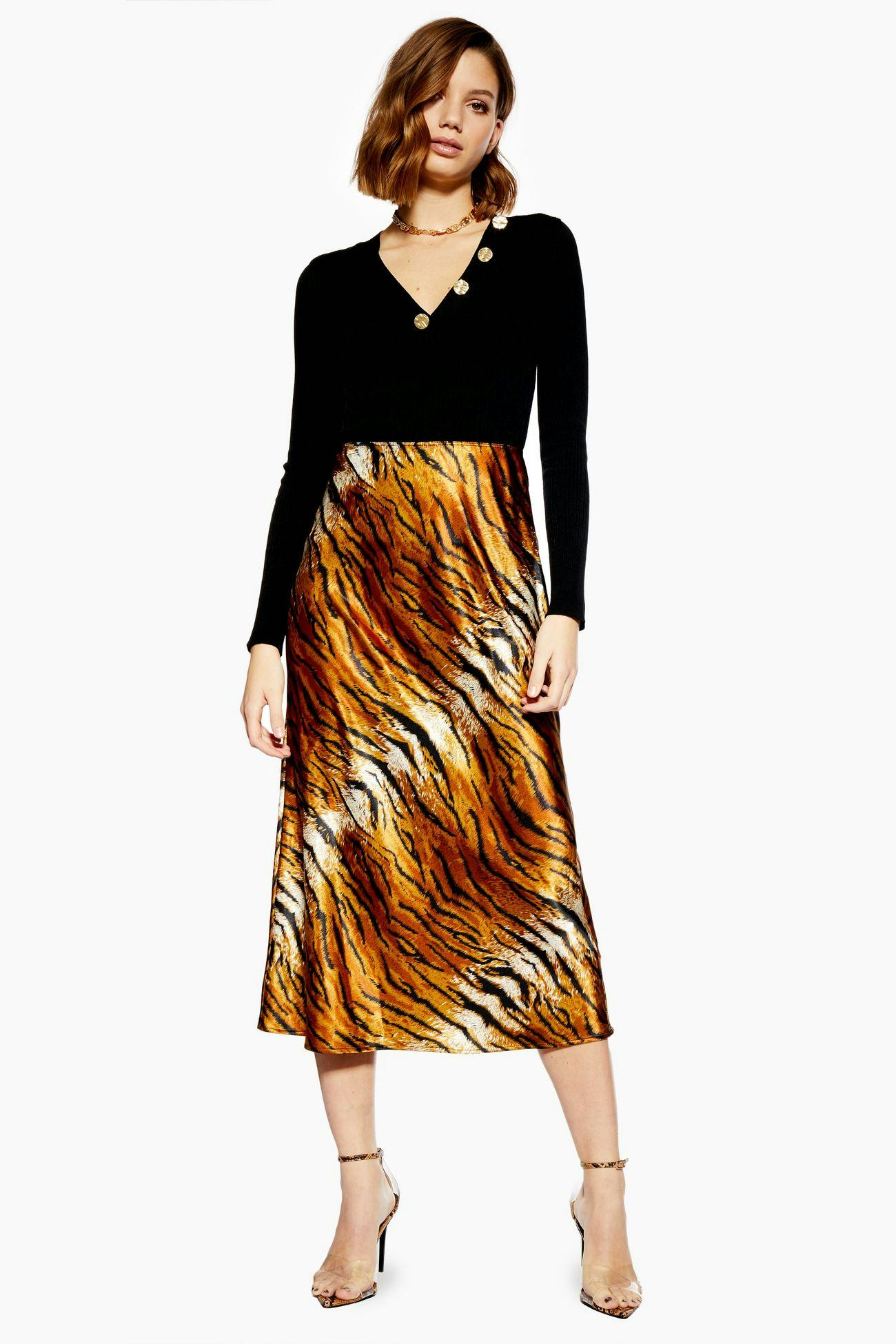 topshop tiger print slip dress