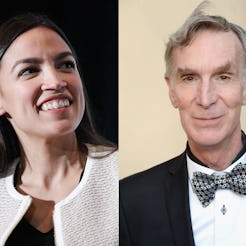 Photos of congresswoman Alexandria Ocasio-Cortez and television host and activist Bill Nye