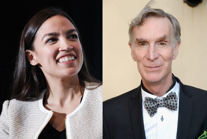 Photos of congresswoman Alexandria Ocasio-Cortez and television host and activist Bill Nye