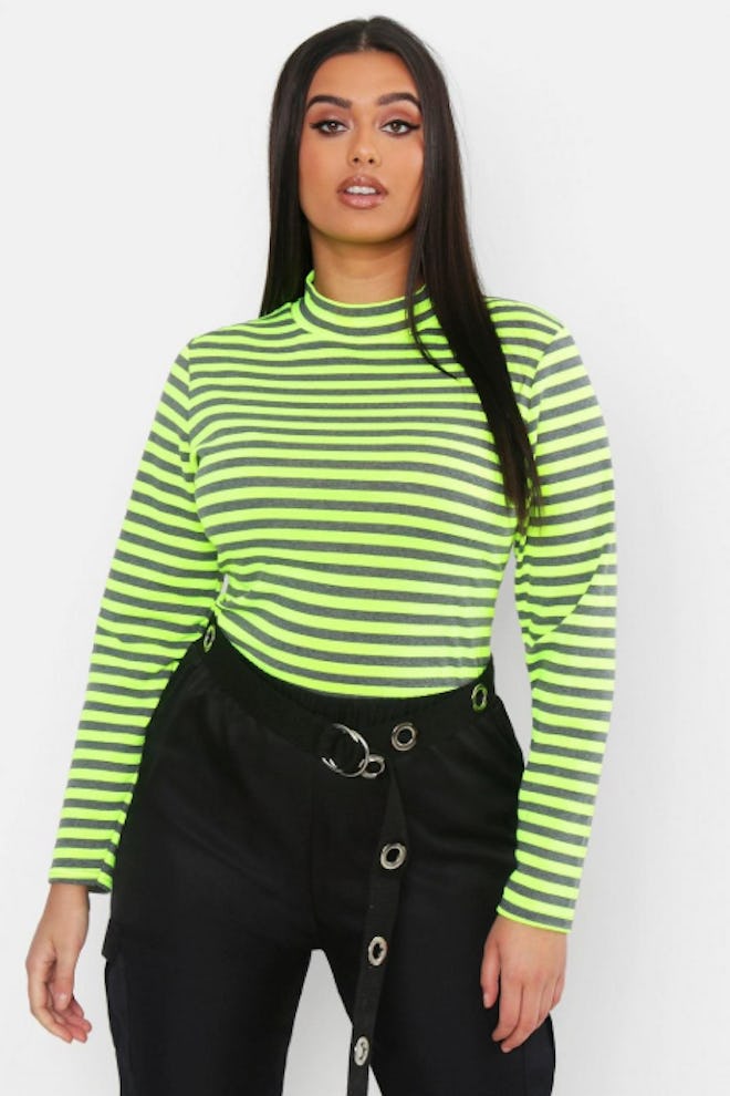 Plus Neon Stripe High Neck Top