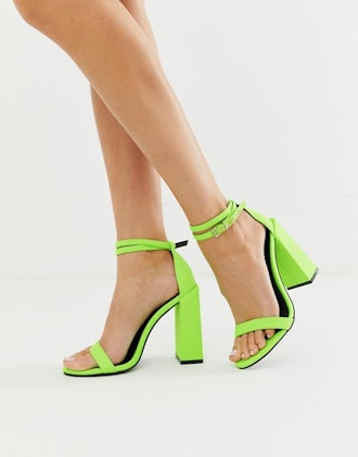 ASOS DESIGN Highlight Barely There Block Heeled Sandals In Neon Green