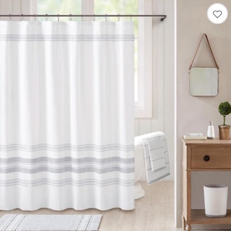 Bee & Willow Home Midsomer Striped Shower Curtain in White/Charcoal