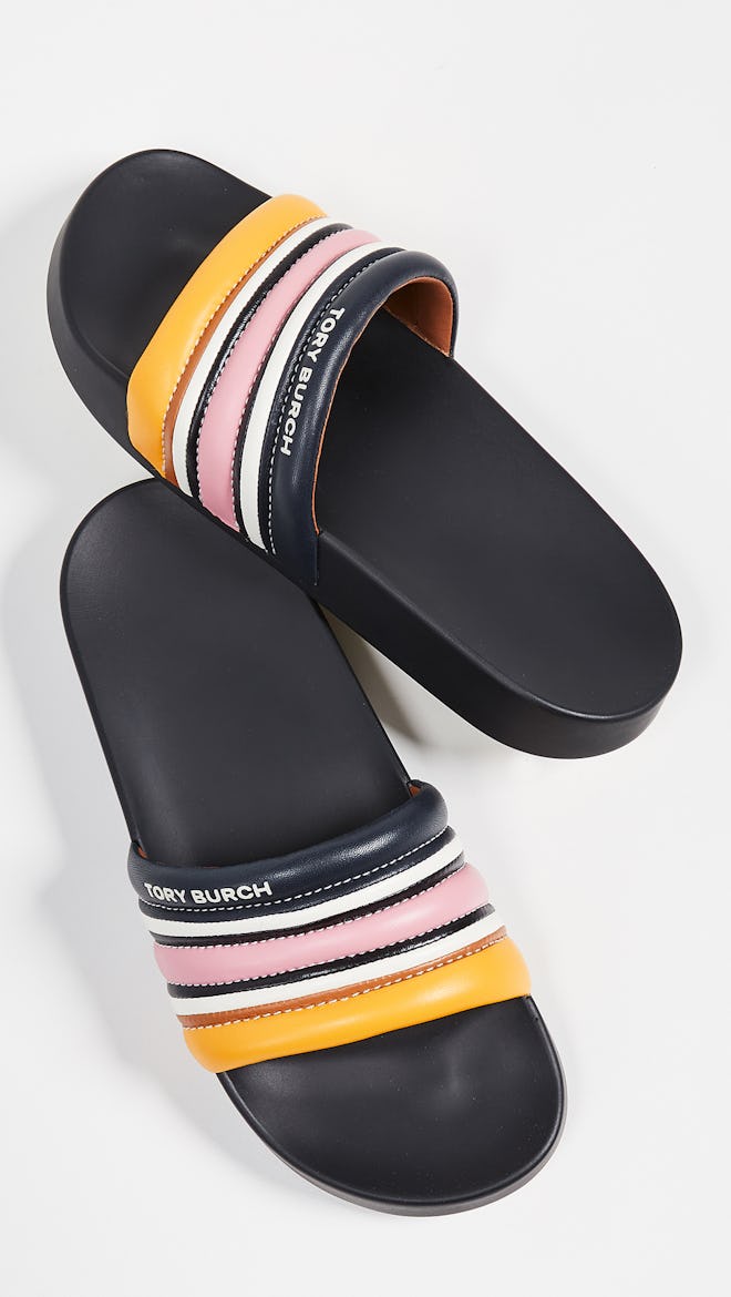 Tory Burch Quilted Stripe Slide Sandals  
