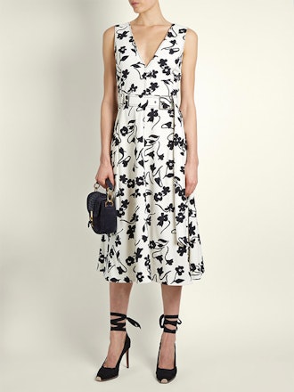 Helen V-neck floral-print Crepe-Cady Midi Dress