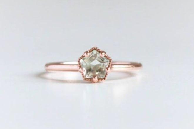Vinny & Charles Green Amethyst Engagement Ring, 9k Rose Gold