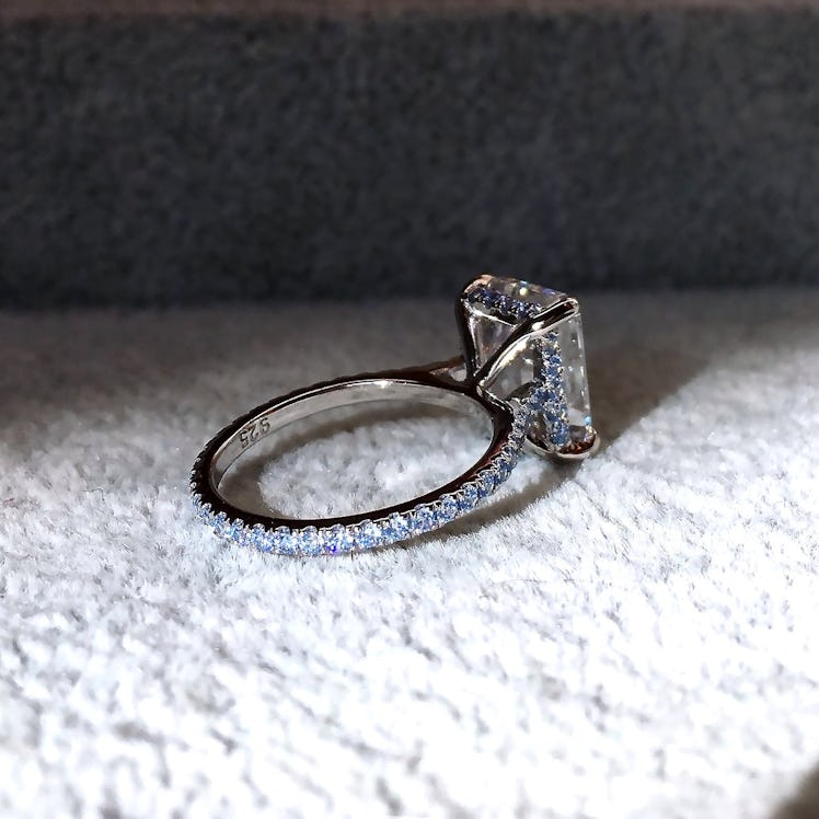 3 Ct Blue Diamond Simulant Engagement Ring 14k White Gold 