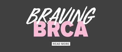 "Braving BRCA, read more" text on black background