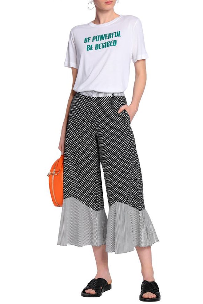 House of Holland Fluted Printed Cotton Poplin Culottes