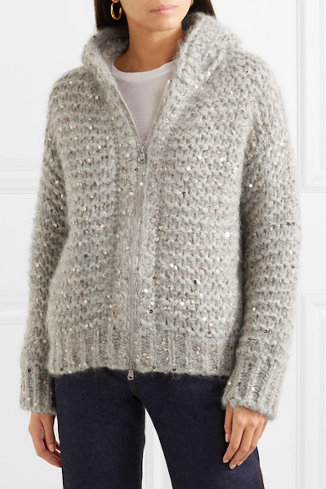 Hooded Sequin-Embellished Mohair-Blend Cardigan