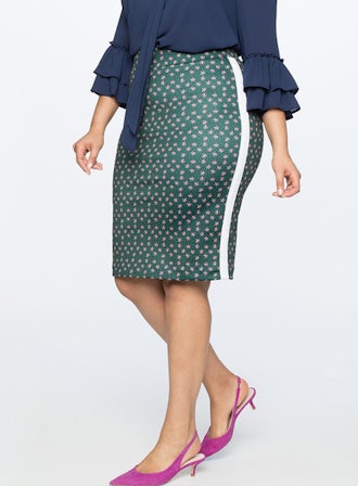 Printed Pencil Skirt with Side Stripe
