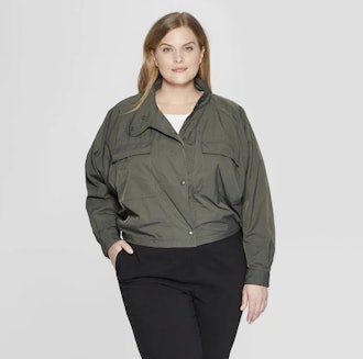 Women's Plus Size Long Sleeve Crop Utility Bomber Jacket - Prologue™ Deep Sea Green