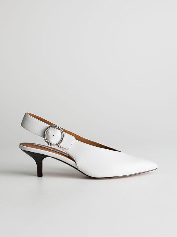 white kitten heel slingback shoes