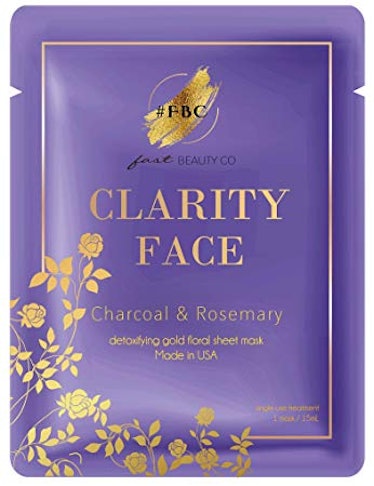 Fast Beauty Co. Clarity Face! 1 Detoxifying Gold Floral Sheet Mask With Charcoal & Rosemary