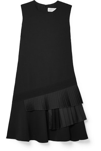 Asymmetric Pleated Crepe Mini Dress