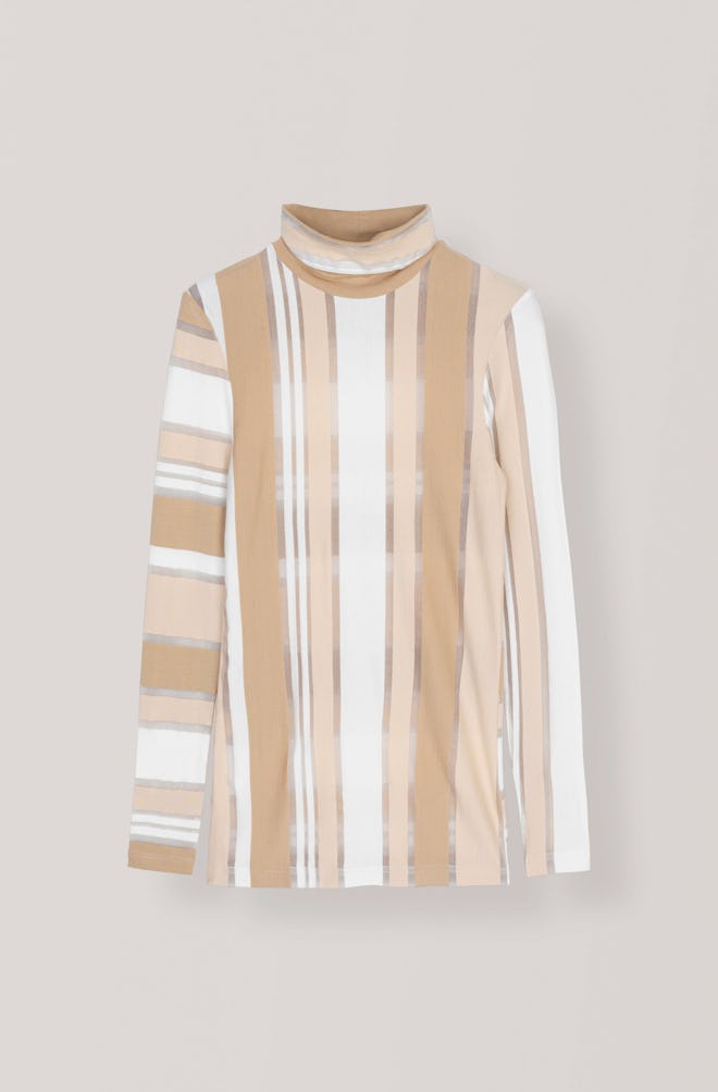 Striped Jersey Rollneck Top