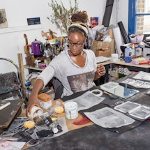 Artist Adelaide Damoah, diagnosed with endometriosis in her atelier.
