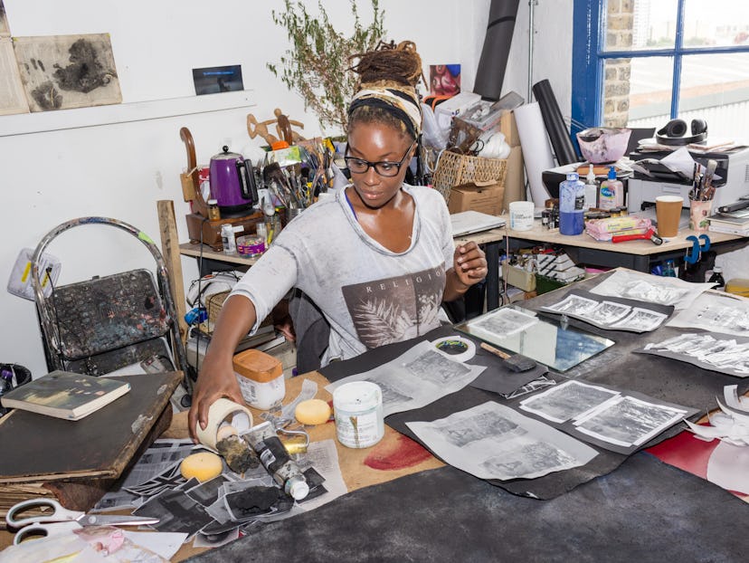 Artist Adelaide Damoah, diagnosed with endometriosis in her atelier.