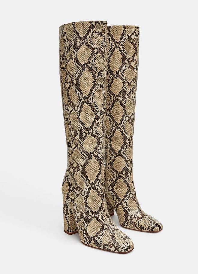 Heeled Snakeskin Print Boots