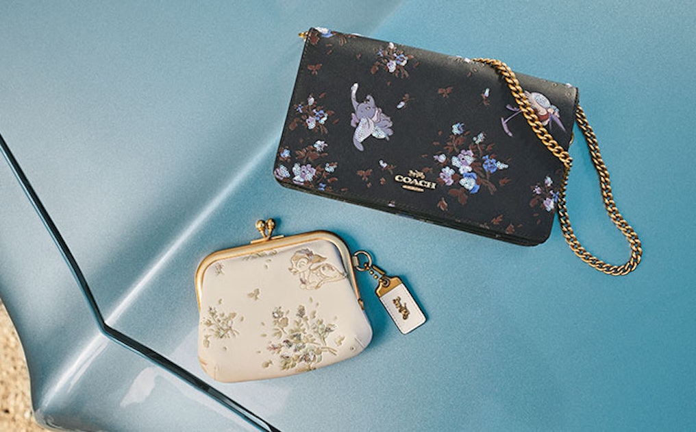 Coach, Bags, Pink With Blue Floral Print Coach Mini Wallet