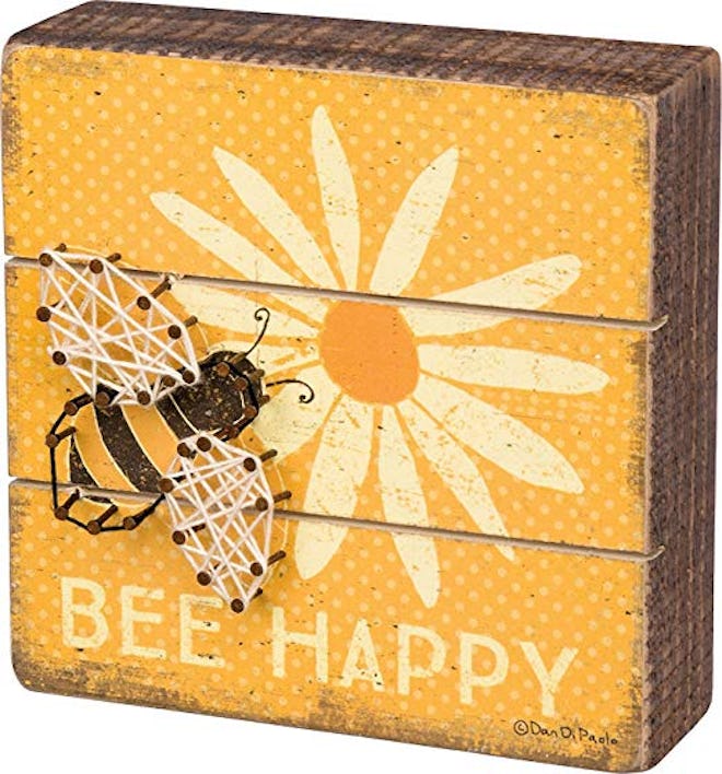 Primitives by Kathy Slat Box Sign - Bee Happy Size: 6" Square with String Art Bee!