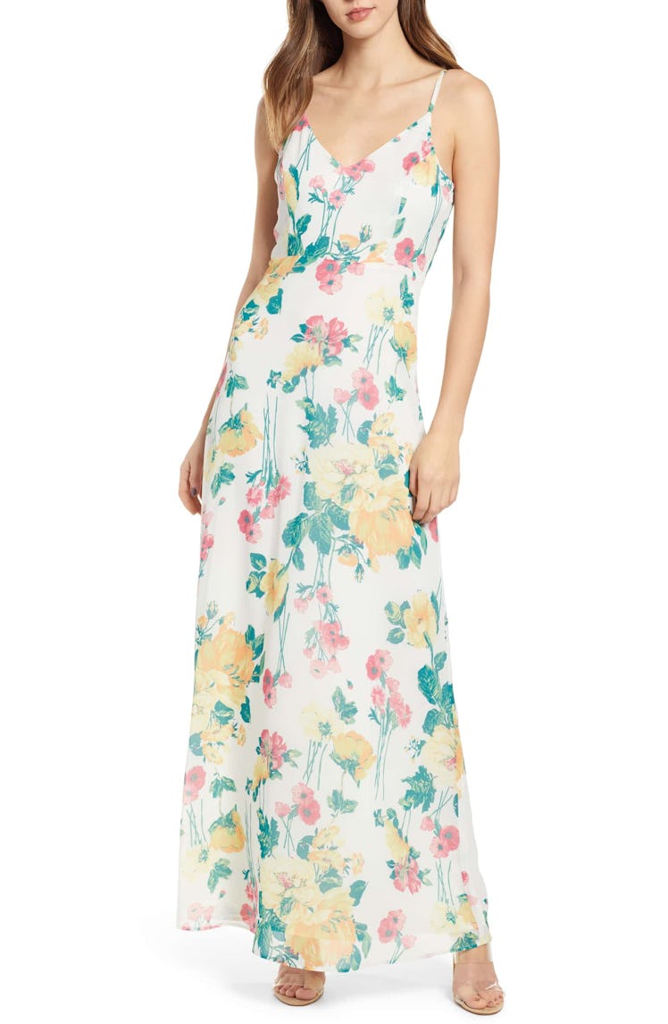 Leith Floral Covered Button Maxi Dress