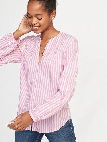 Striped Twill Button-Front Shirt for Women