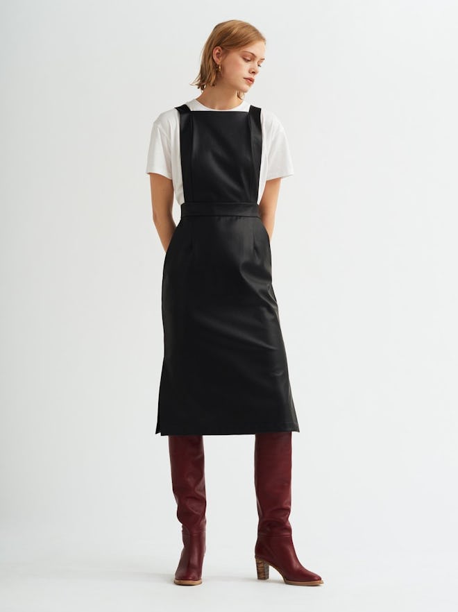 Evelyn Faux Leather Pinafore Dress