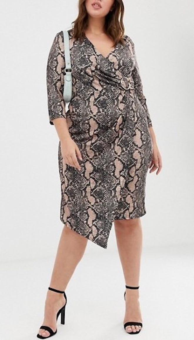 River Island Wrap Dress With Buckle Detail In Snake Print