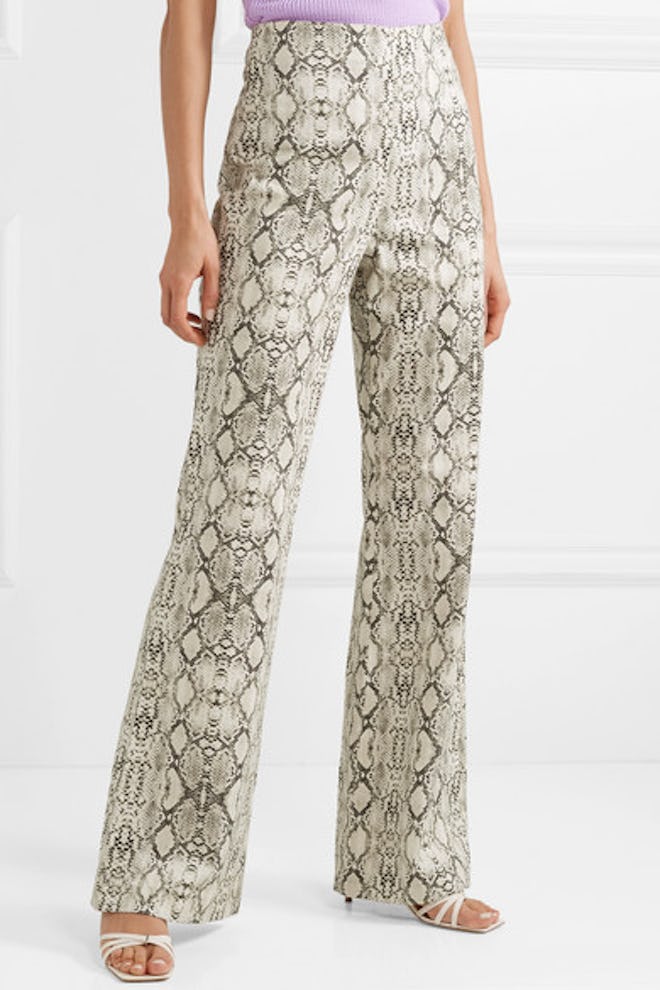 Snake-Print Cotton Straight-Leg Pants