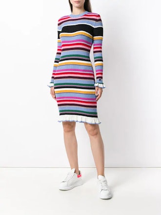 Striped Rib Knit Midi Dress