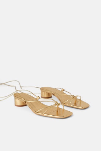 Heeled Leather Sandals With Thin Straps