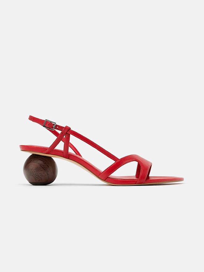 Rounded Heeled Leather Sandals