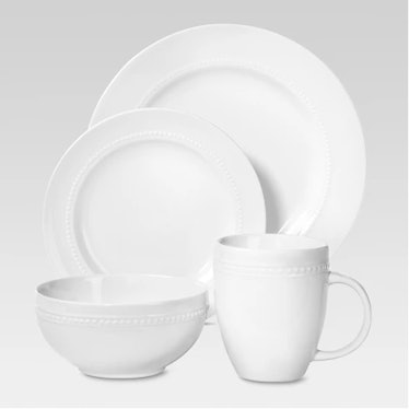Porcelain 16pc Dinnerware Set White Beaded Rim - Threshold™
