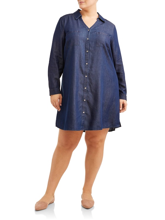 Terra & Sky  Women's Plus Size Button Down Shirt Dress
