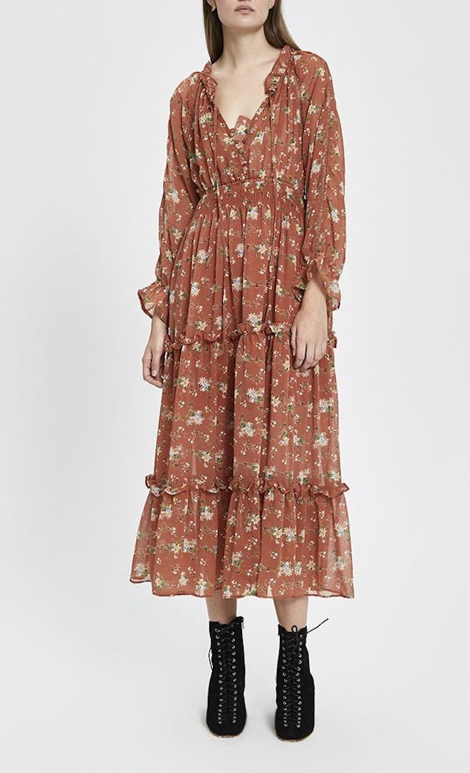 Luciana Floral Tiered Maxi Dress In Terracotta