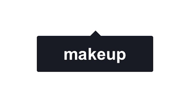 The text 'makeup' in a black box on a white background