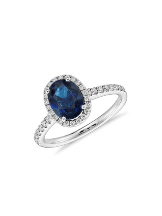Sapphire and Micropavé Diamond Halo Ring