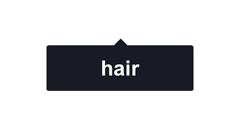 The text 'hair' in a black box on a white background