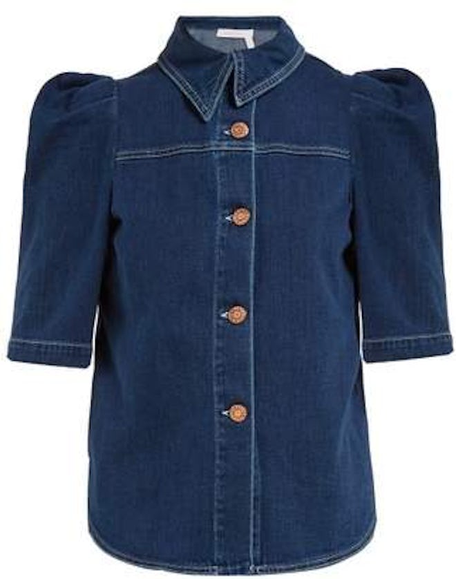 Puffed-Sleeve Denim Shirt