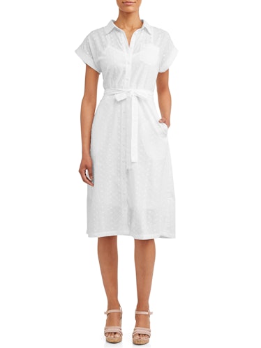 Time and Tru Women's Belted Midi Shirt Dress with Pocket 