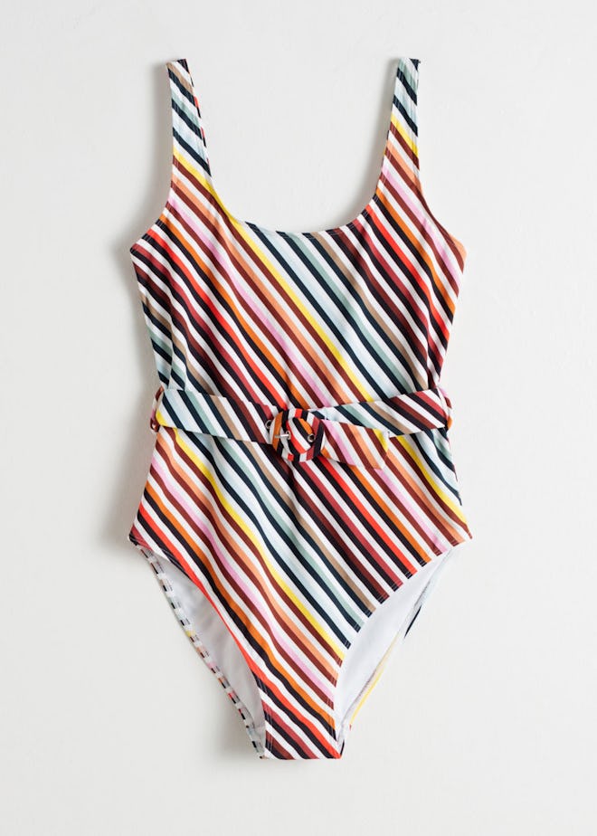 Belted Rainbow Stripe Swimsuit