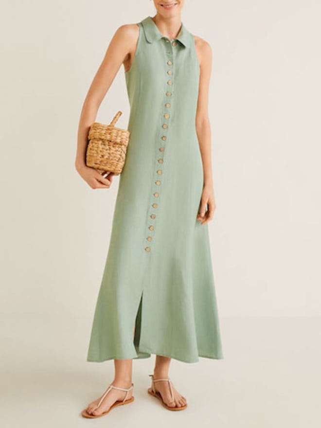 Buttoned Linen-Blend Dress