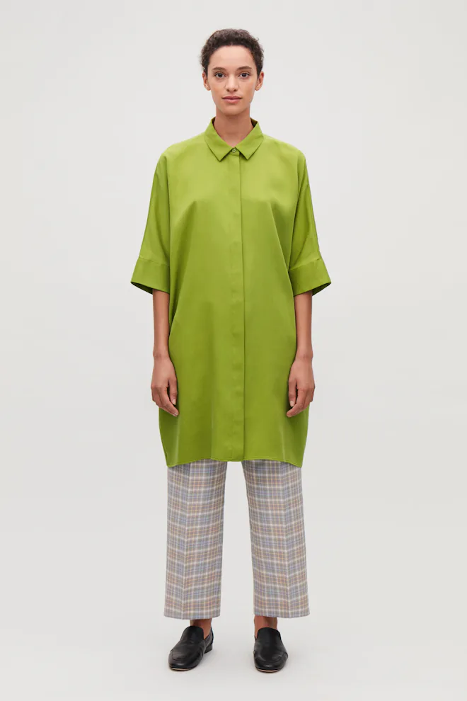 cos boxy shirt dress COS Black Linen Midi Shirt Dress XS Solid