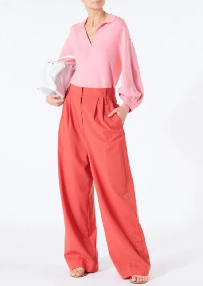 Tropical Wool Stella Wide Leg Paper Bag Pants with Removable Belt