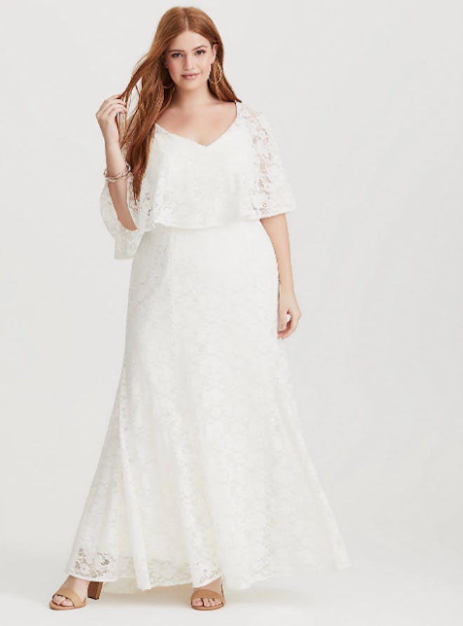 Ivory Lace Capelet Formal Gown 
