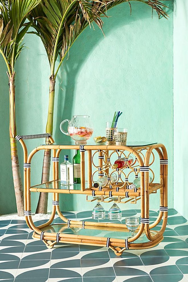 Wrapped Rattan Indoor/Outdoor Bar Cart