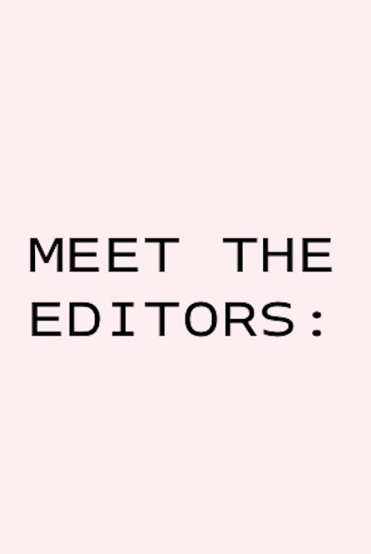 The text Meet the editors: in black font on a light pink background