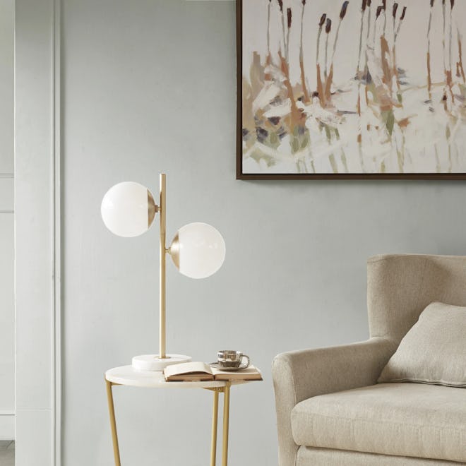 Madison Park Signature Holloway White/ Gold Table Lamp with White Round Shade