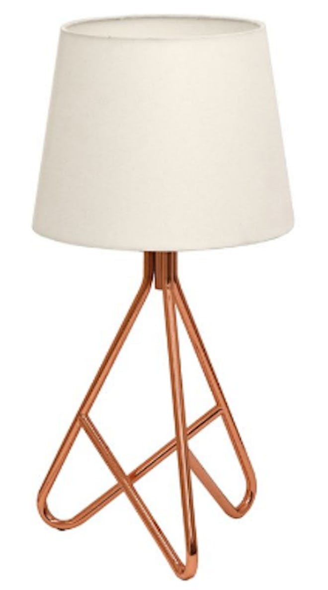 Geometric Table Lamp in Rose Gold with White Linen Shade