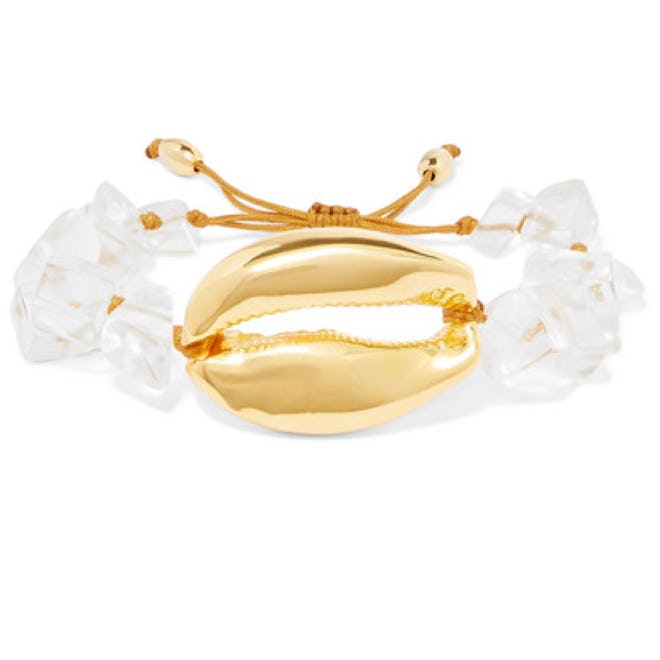 Gold-Plated, Cystal and Cord Bracelet